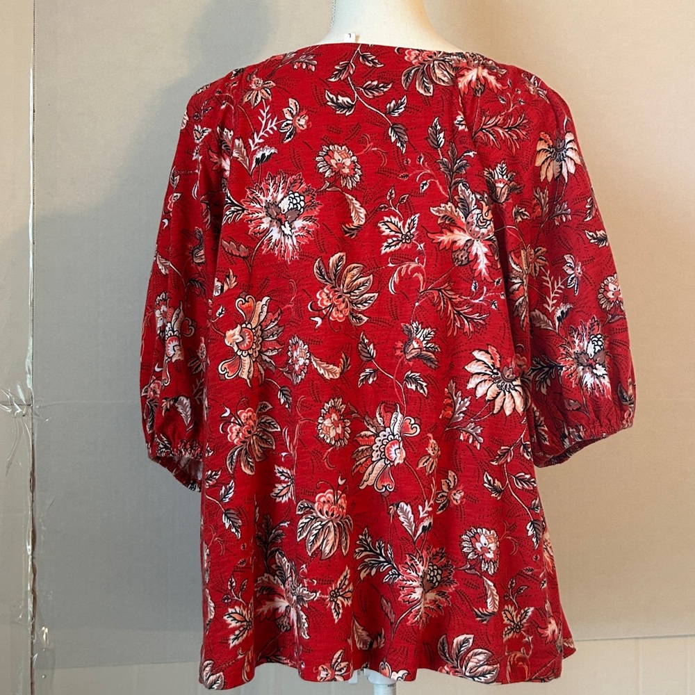 Maurices Charleston Red Paisley Floral Square Neck Balloon Sleeve Top. Size L - Picture 4 of 10